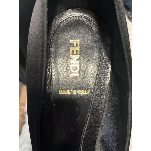 Fendi Authentic Solid Black Satin Bow Peep Toe High Heel Pumps 9.5 $630 - Picture 7 of 9